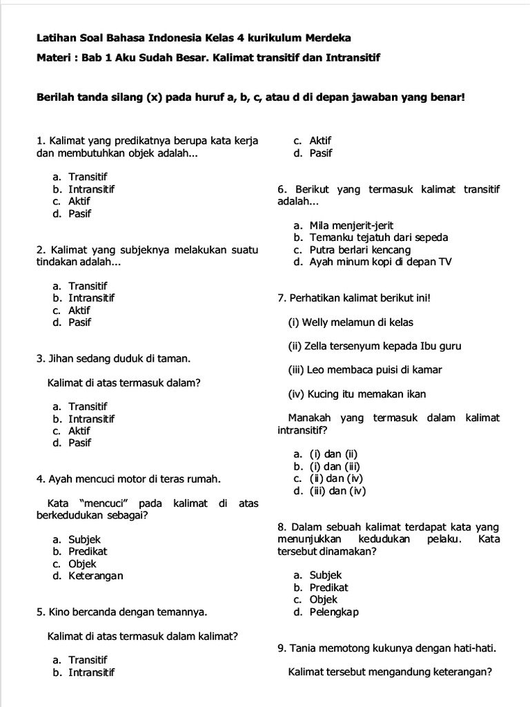PDF Soal Bahasa Indonesia Kelas 4 Kurikulum Merdeka Bab 1 Compress | PDF