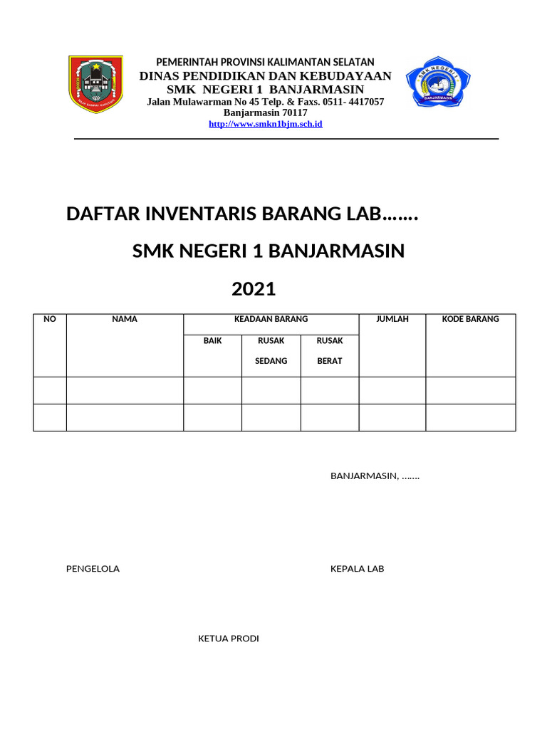 Daftar Inventaris Barang Lab SMK 1 | PDF
