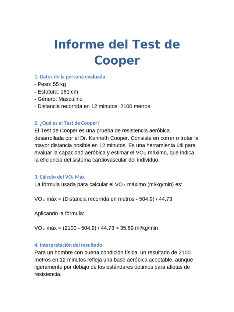 Informe del Test de Cooper y VO₂ Máx | PDF