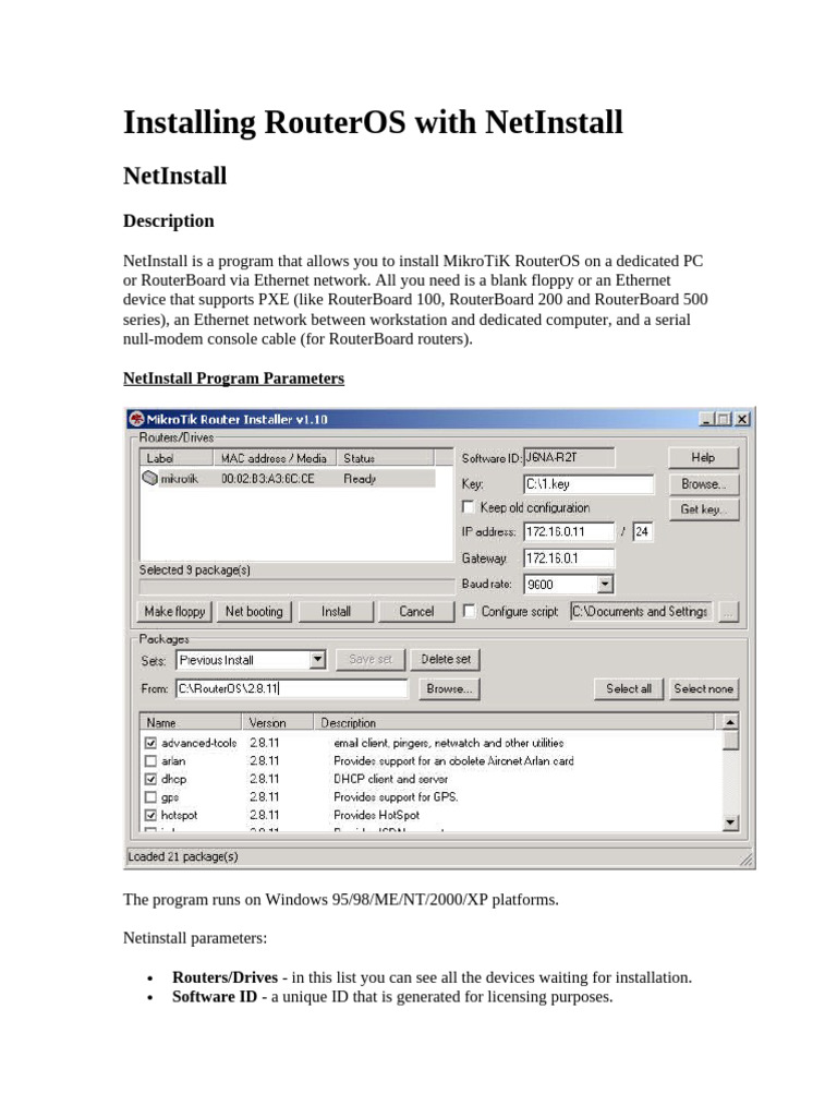 Installing RouterOS via NetInstall Guide | PDF | Booting | Router ...