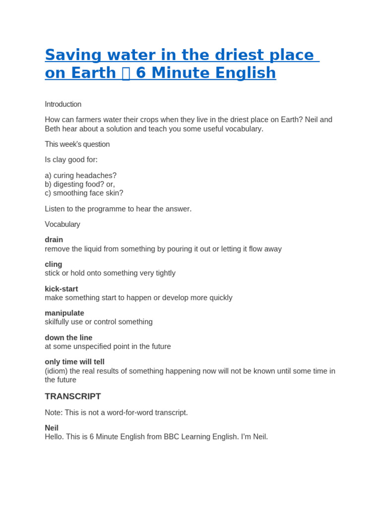 Saving Water in The Driest Place On Earth | PDF | Soil | Water