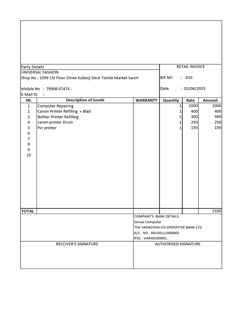Retail Invoice for Computer Services | PDF