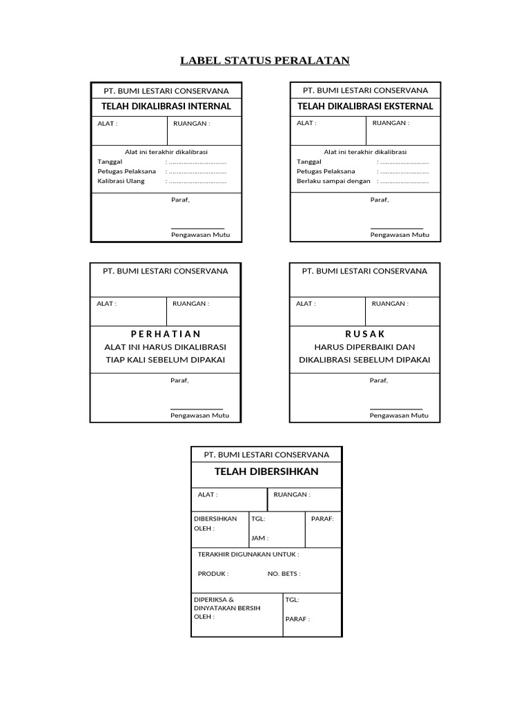 Label Status Peralatan | PDF