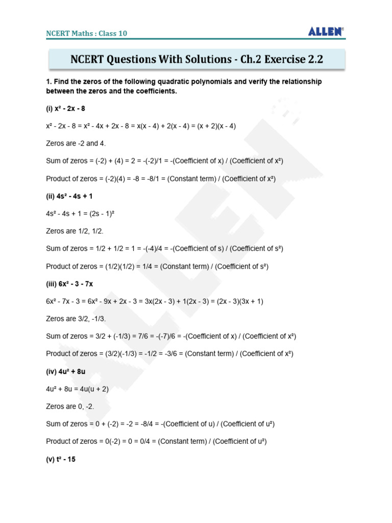 Maths+Chapter+2+ +ex.+2.2 | PDF