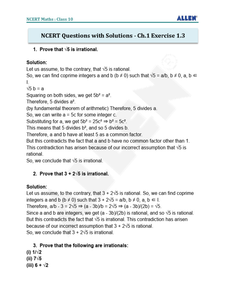 Maths+Chapter+1++Exercise+1 3 | PDF | Rational Number | Mathematical Proof