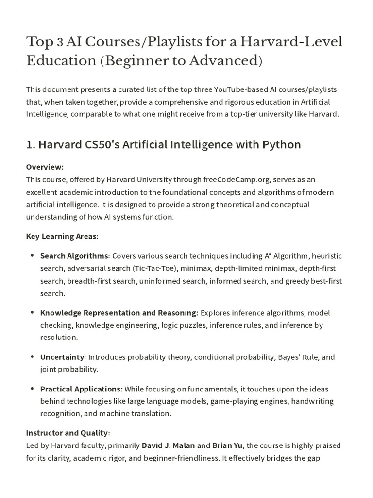 Top 3 AI Courses Playlists For A Harvard-Level Education (Beginner To ...