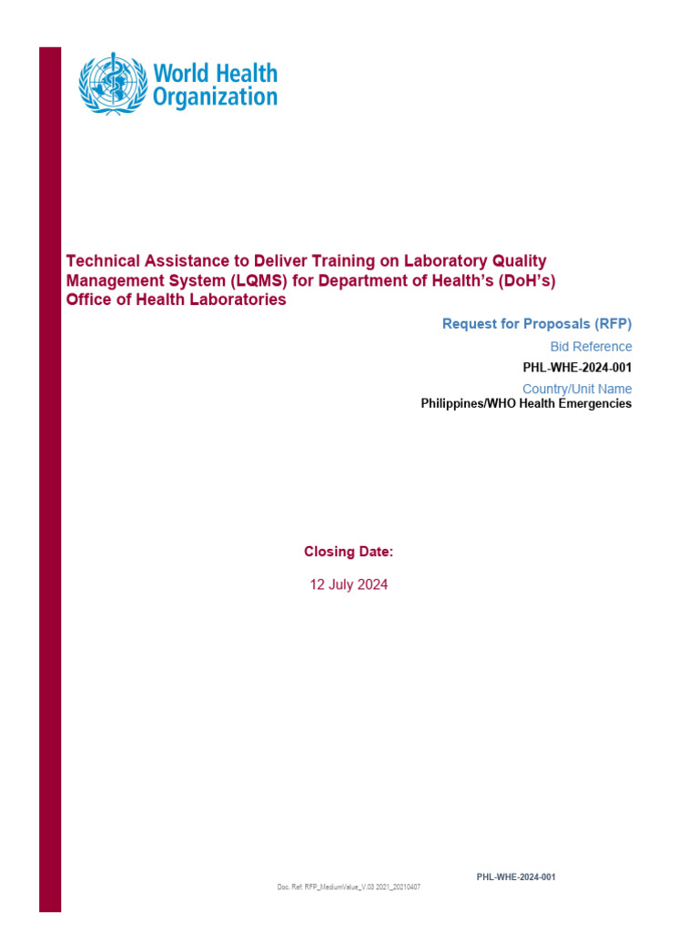 RFP for Laboratory Quality Training in Philippines | PDF | World Health ...