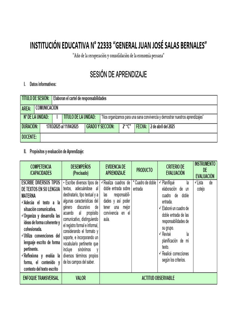 Cartel de Responsabilidades en Aula | PDF | Planificación | Aprendizaje