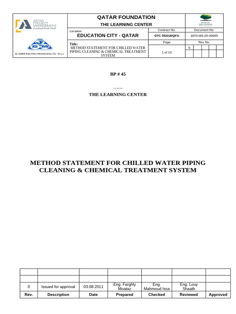Sample Method Statement For Chilled Water Chemical Cleaning System ...