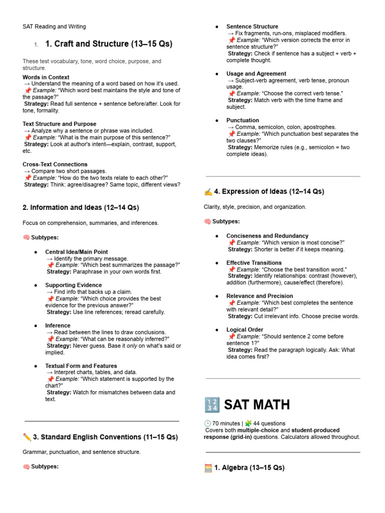 SAT Reading and Writing | PDF | Equations | Factorization