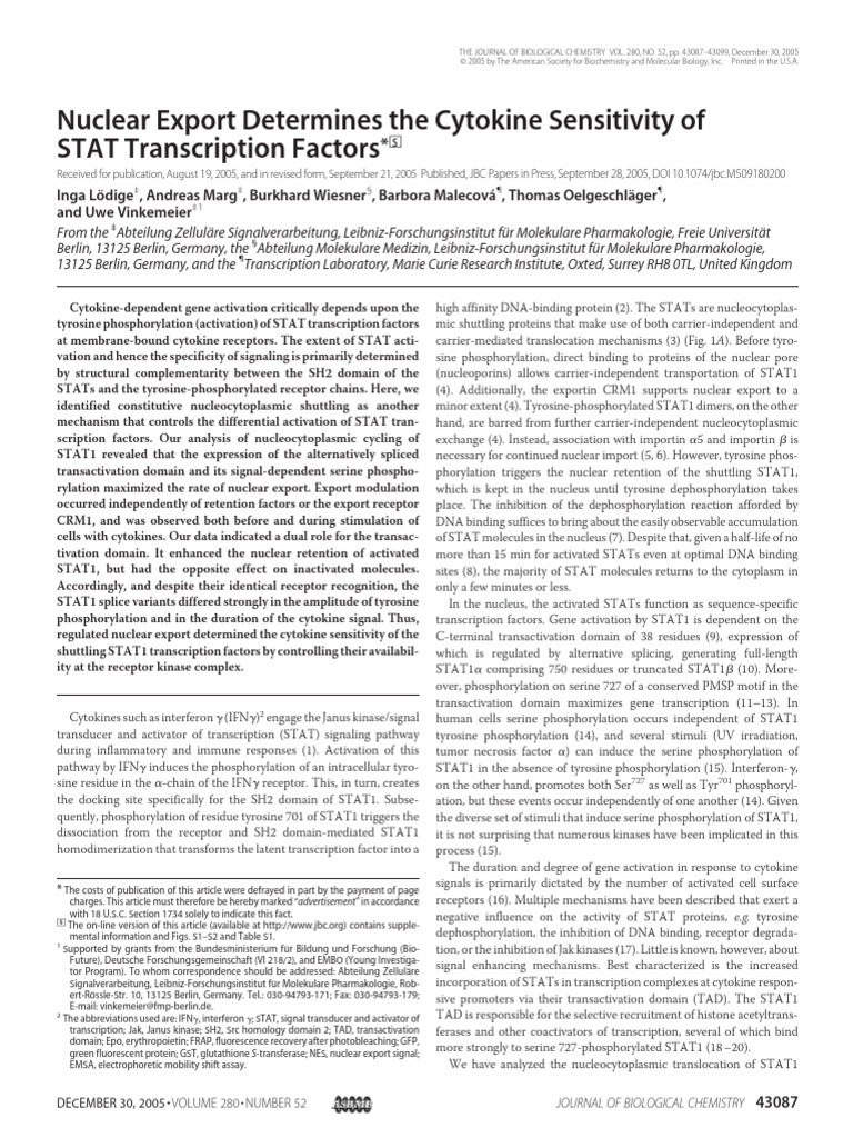 Nuclear Export Determines The Cytokine Sensitivity of STAT ...