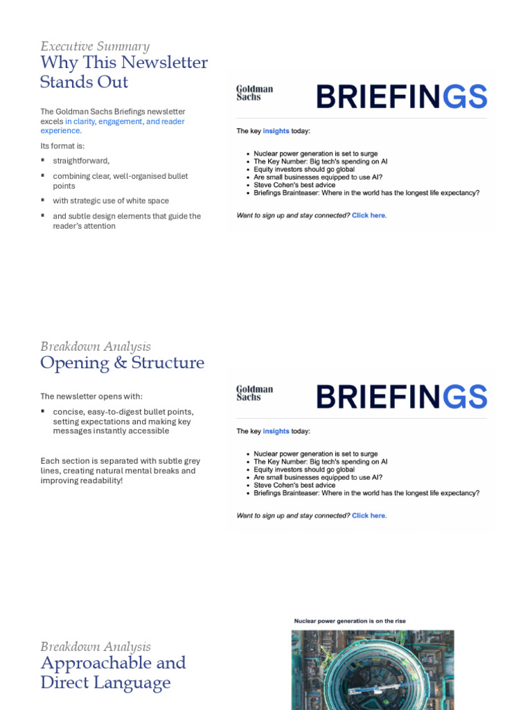 Goldman Sachs Briefings Newsletter Analysis For Global Advisory | PDF ...