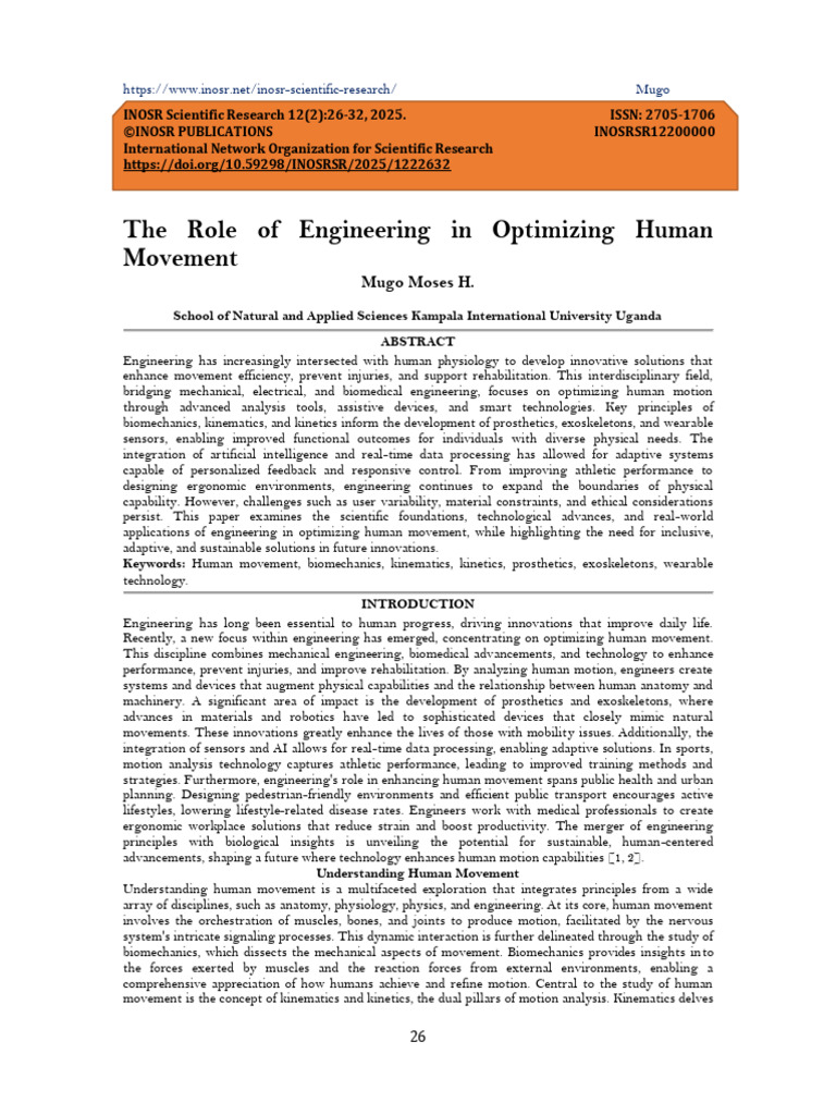Engineering Innovations in Human Movement | PDF | Biomechanics | Prosthesis