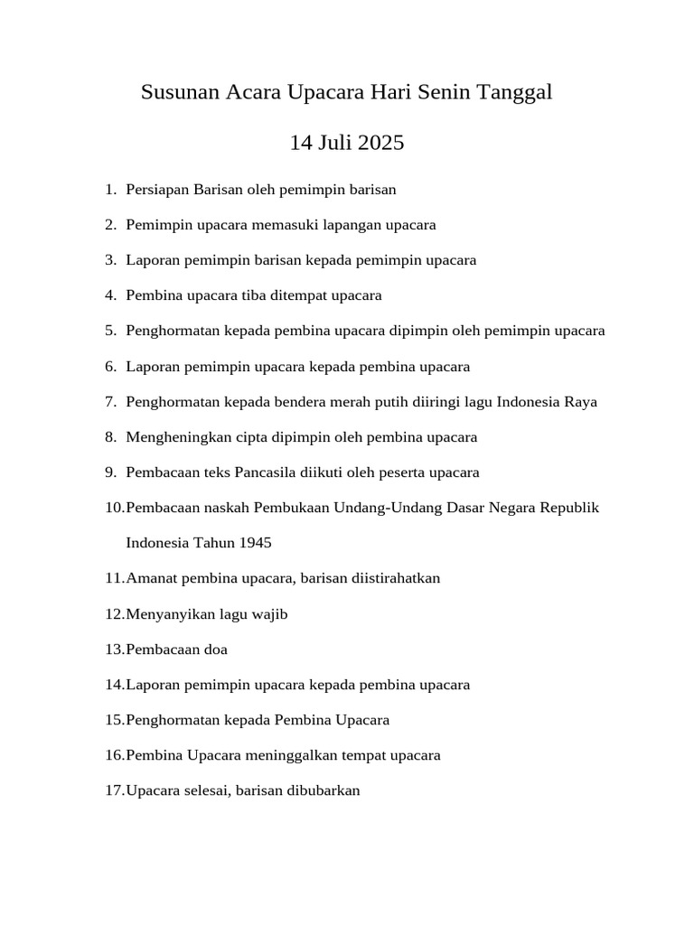 Susunan Upacara Hari Senin 2025 | PDF