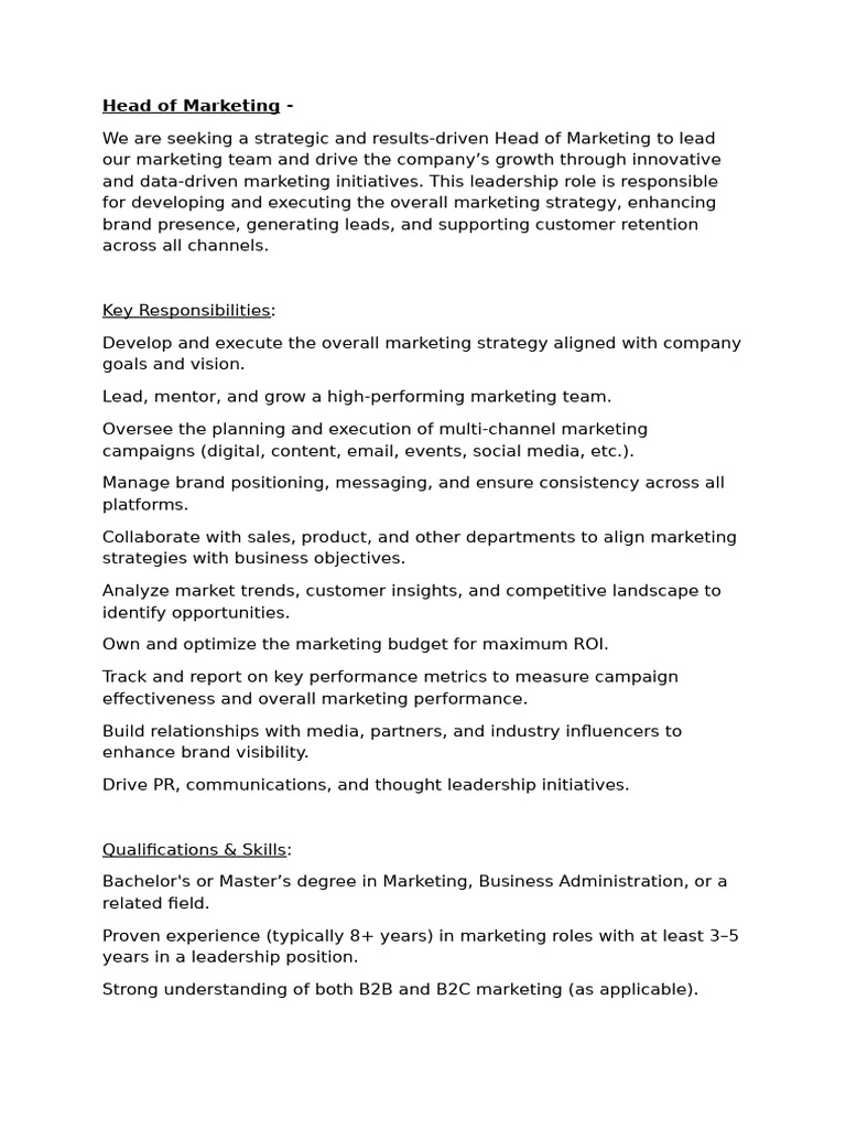 Head of Marketing - InZone | PDF