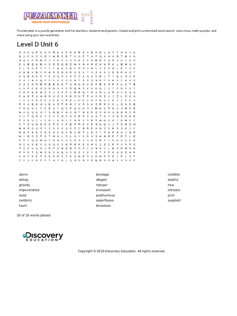 Level D Unit 6 Puzzle 1 NO KEY | PDF