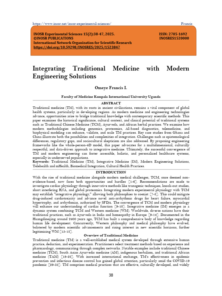 Integrating Traditional Medicine and Engineering | PDF | Alternative ...