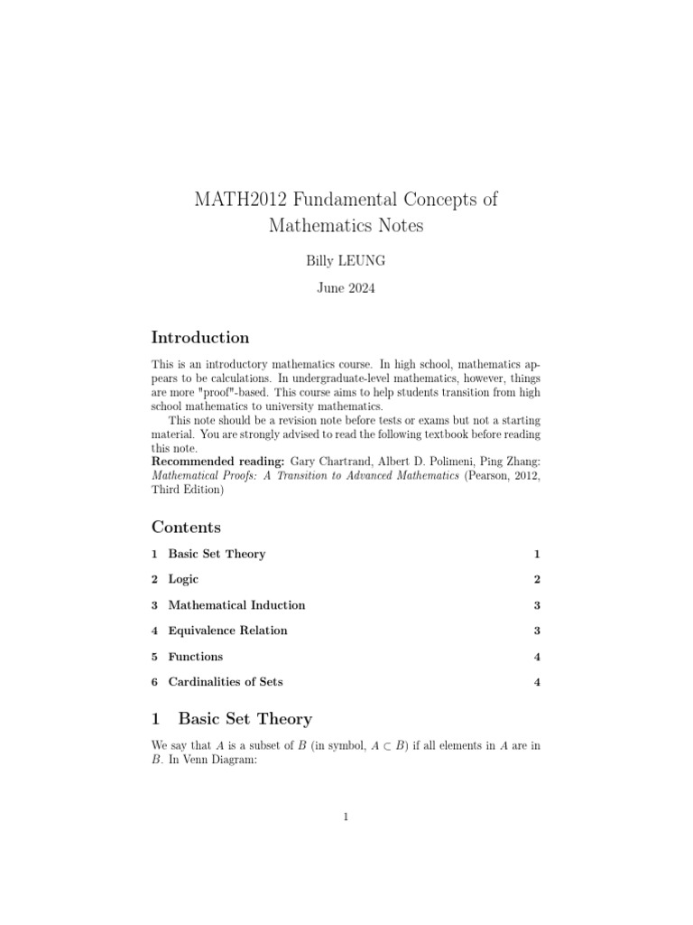 MATH2012 Introductory Math Concepts | PDF | Set (Mathematics ...