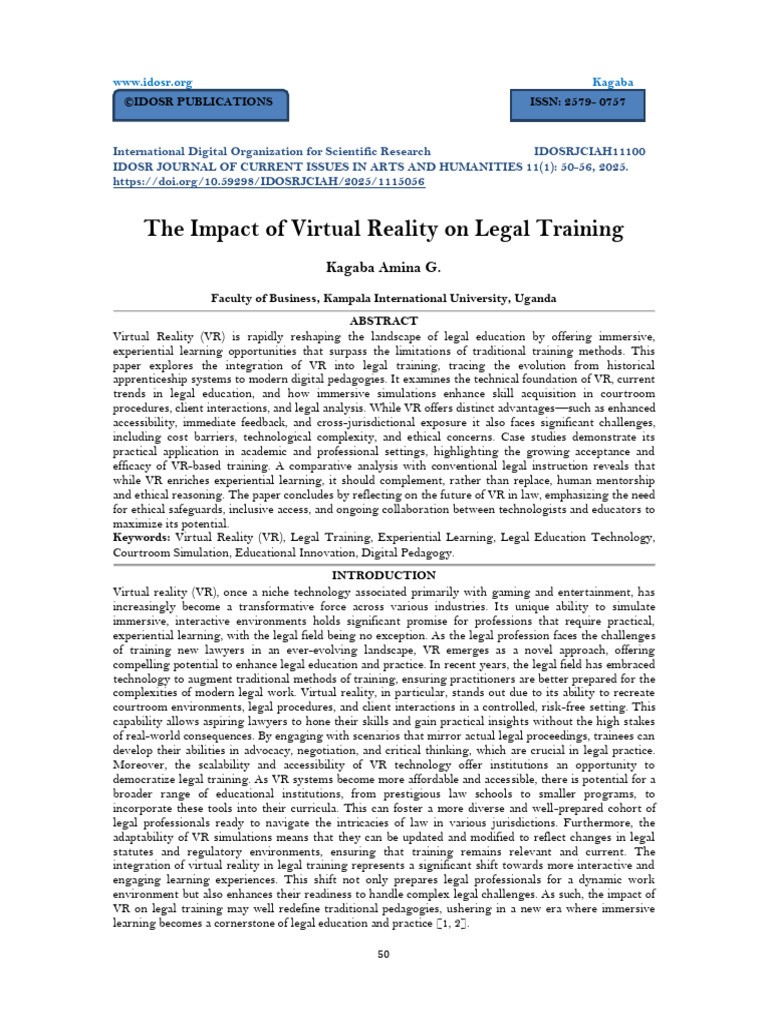 The Impact of Virtual Reality On Legal Training (WWW - Kiu.ac - Ug ...
