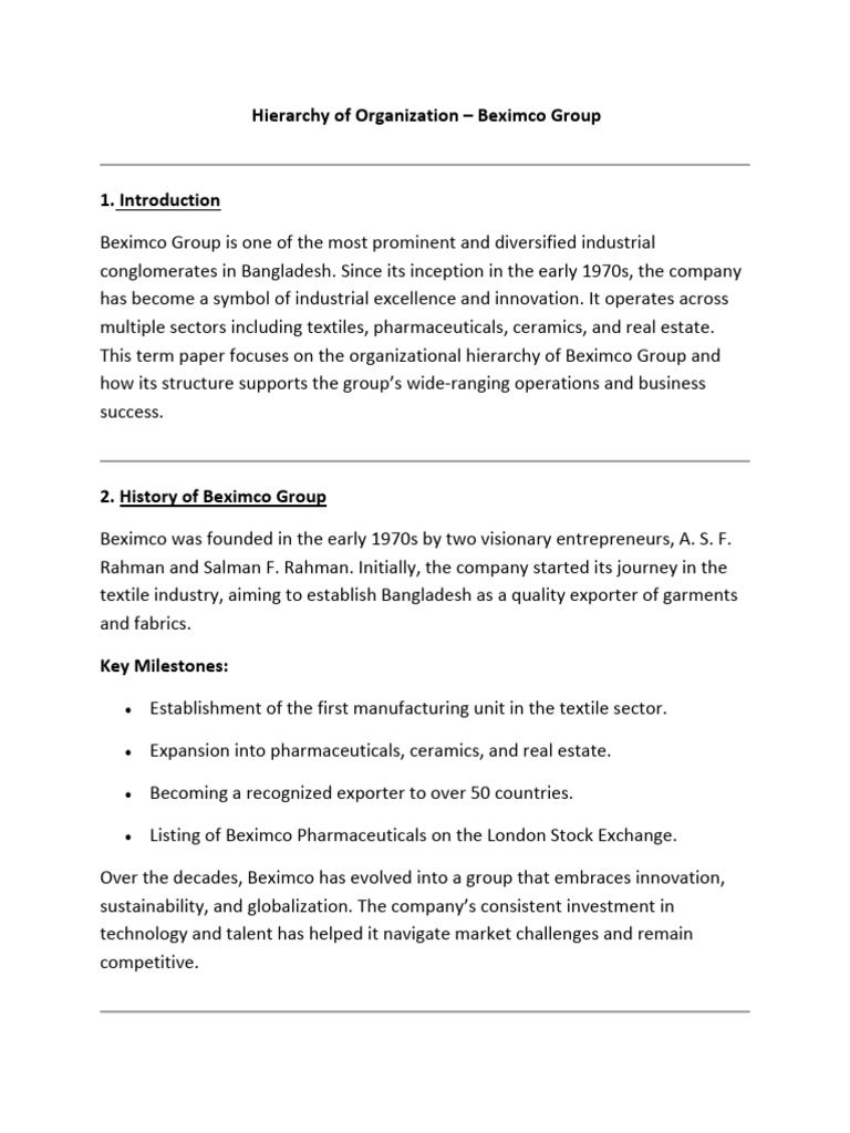 Beximco Group's Organizational Hierarchy | PDF | Business | Business ...