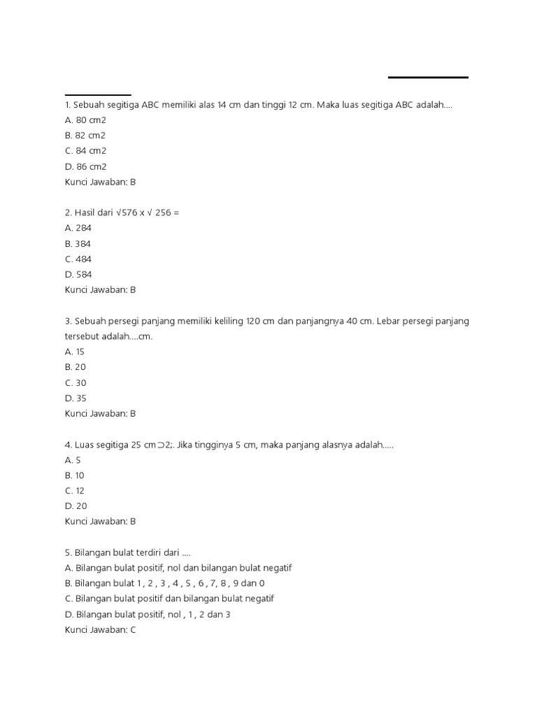 Soal UAS Matematika Kelas 4 Semester 2 | PDF