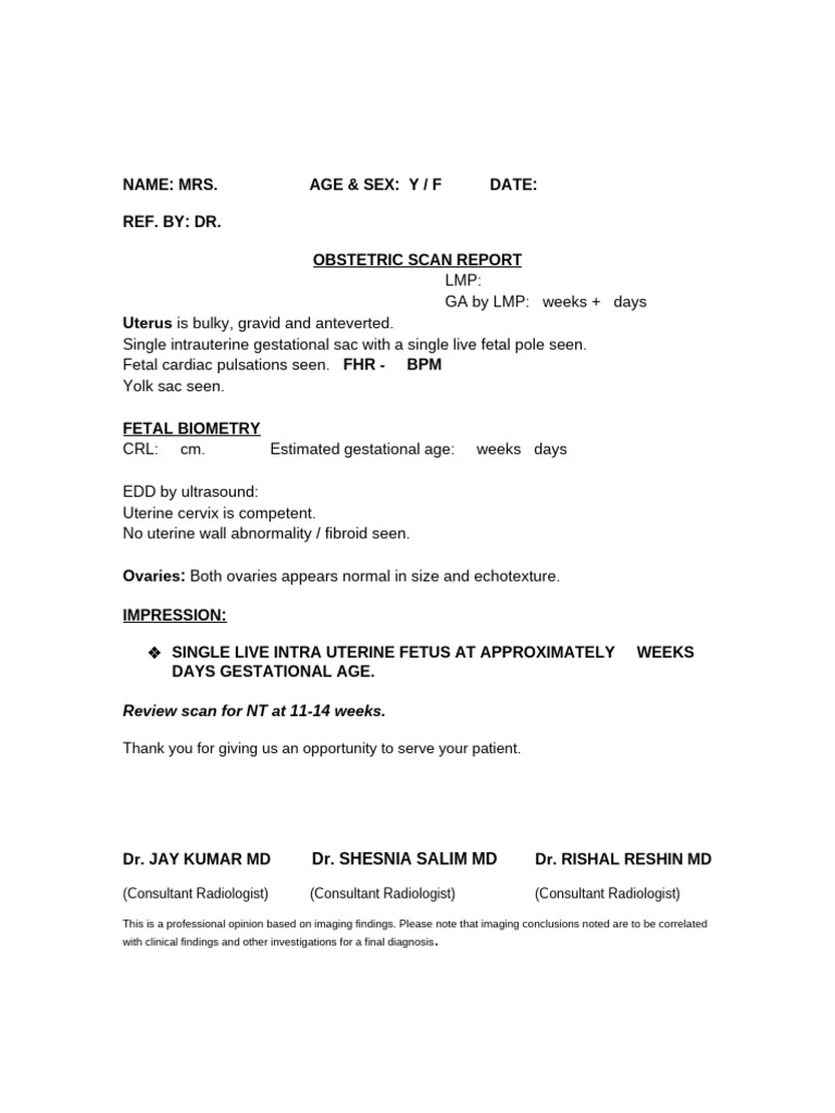 Obstetric Scan Report: Single Fetus | PDF