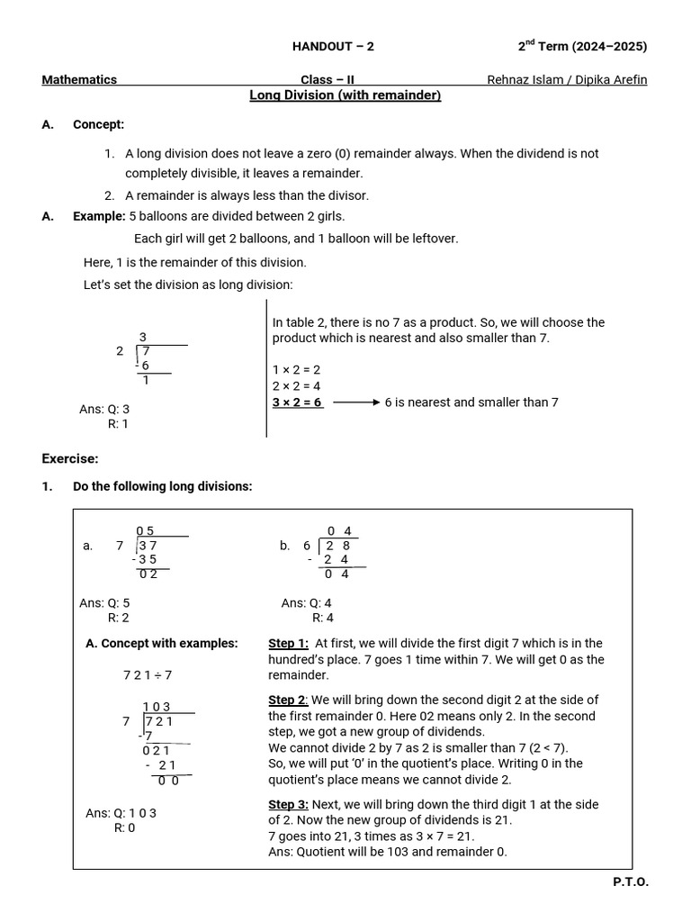 Long Division with Remainders Guide | PDF | Abstract Algebra | Discrete ...