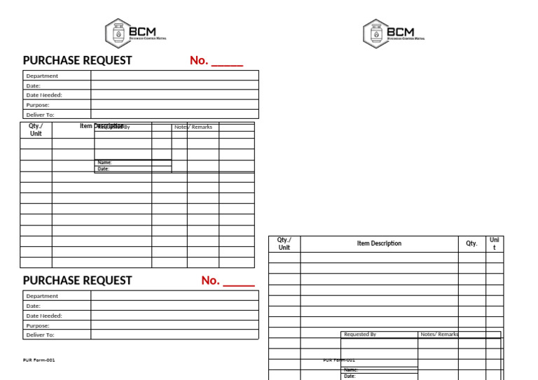 Purchase Request Form Template | PDF