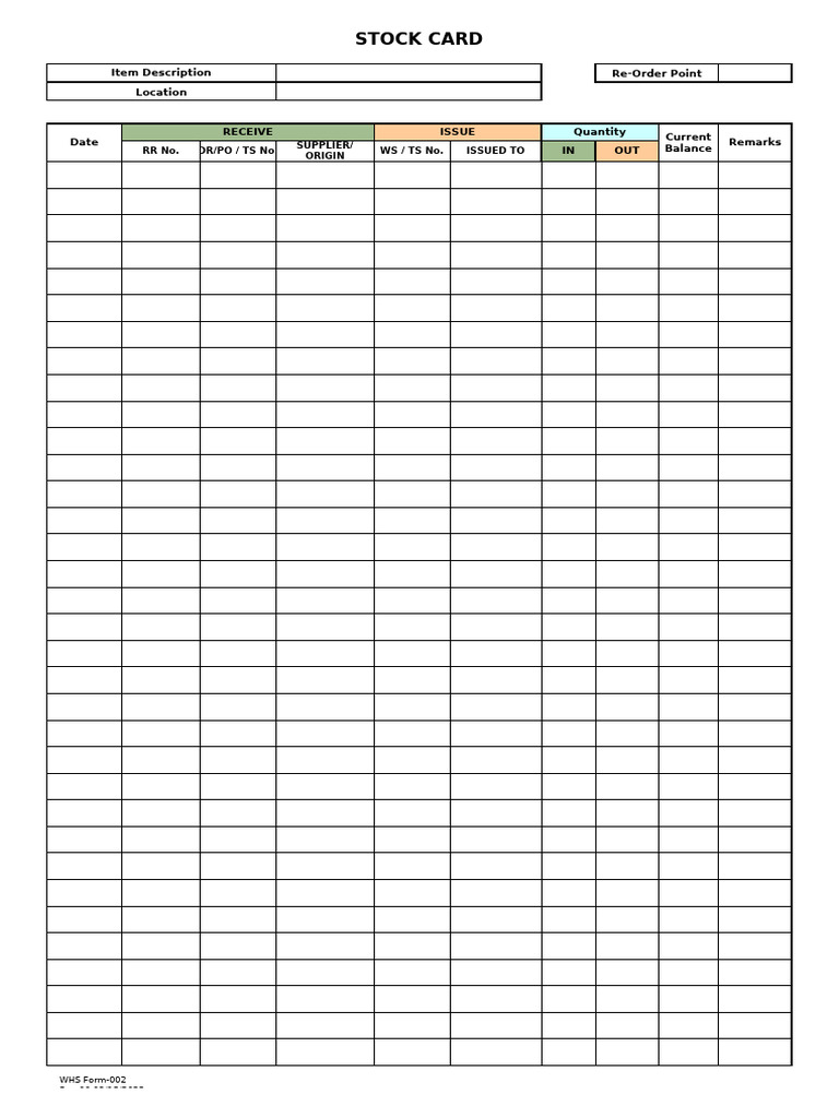Stock Card Inventory Management Form | PDF