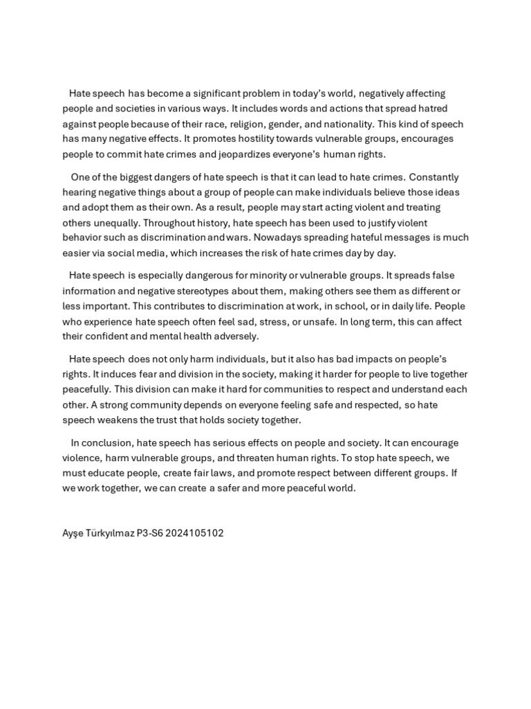 The Dangers of Hate Speech Today | PDF