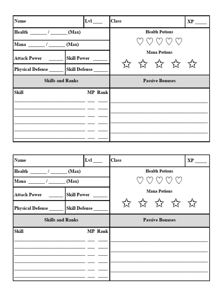 Character Stats and Inventory Template | PDF | Hobbies | Fantasy Games