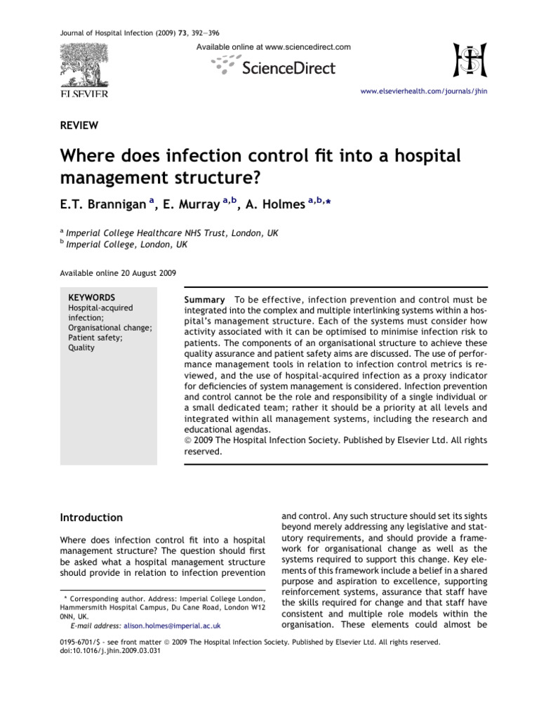 Integrating Infection Control in Hospital Management | PDF | Intensive ...