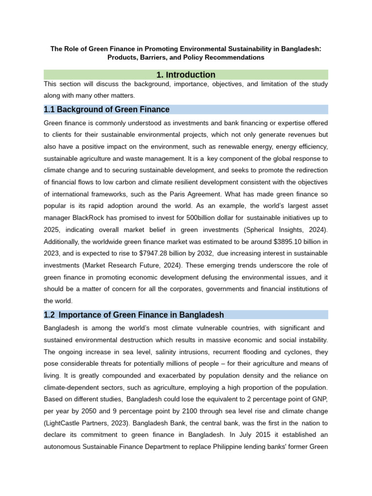 Green Finance for Sustainability in Bangladesh | PDF | Sustainability ...