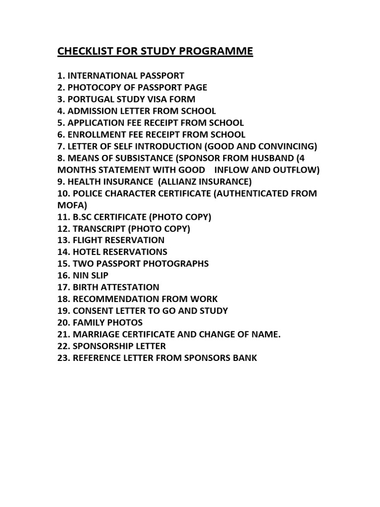 Checklist For Study Programme | PDF