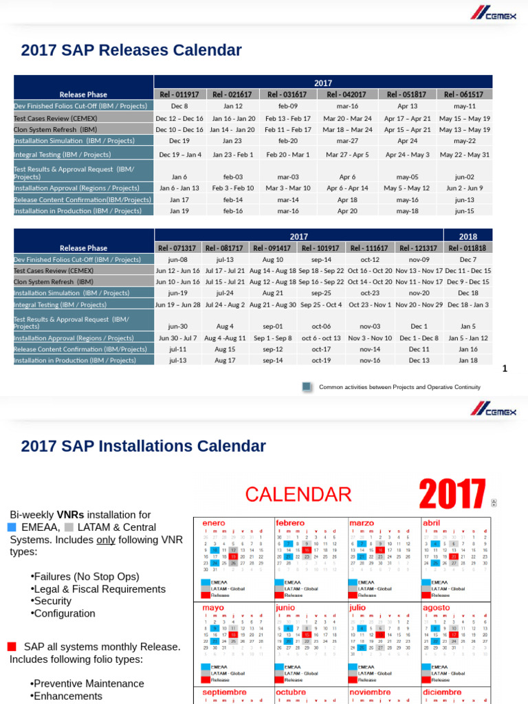 2017 - Releases Installation Calendar | PDF