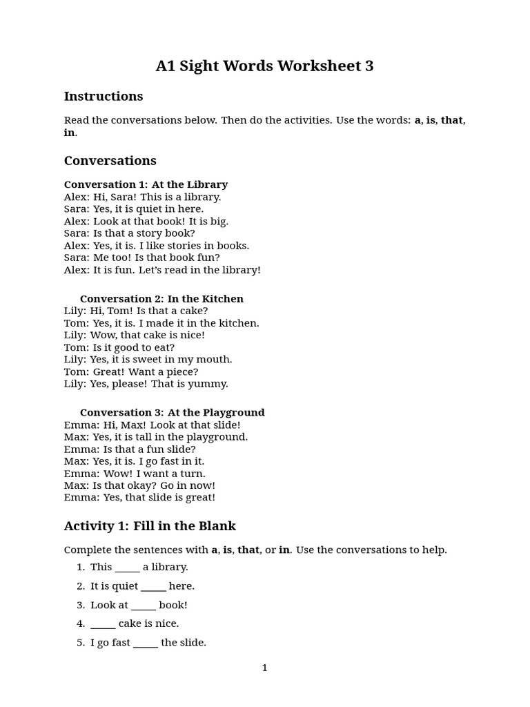 Sight Words Worksheet 3 | PDF