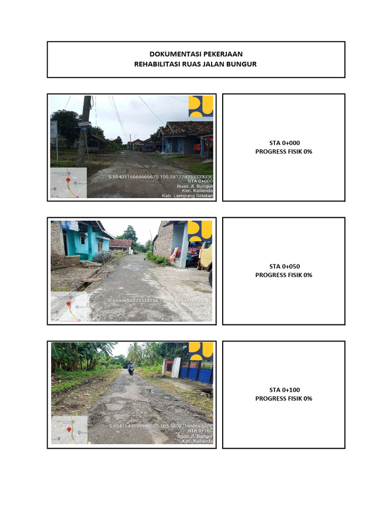 Dokumentasi Pekerjaan Rehabilitasi Ruas Jalan Bungur: STA 0+000 ...