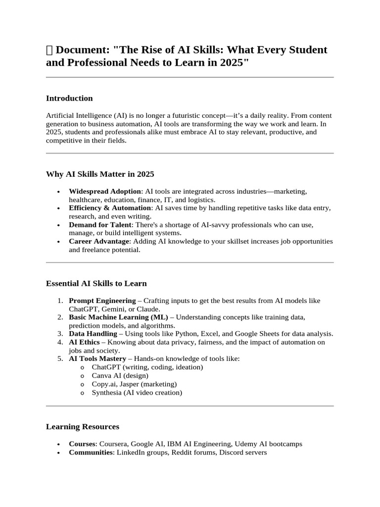 Essential AI Skills for 2025 | PDF | Artificial Intelligence ...