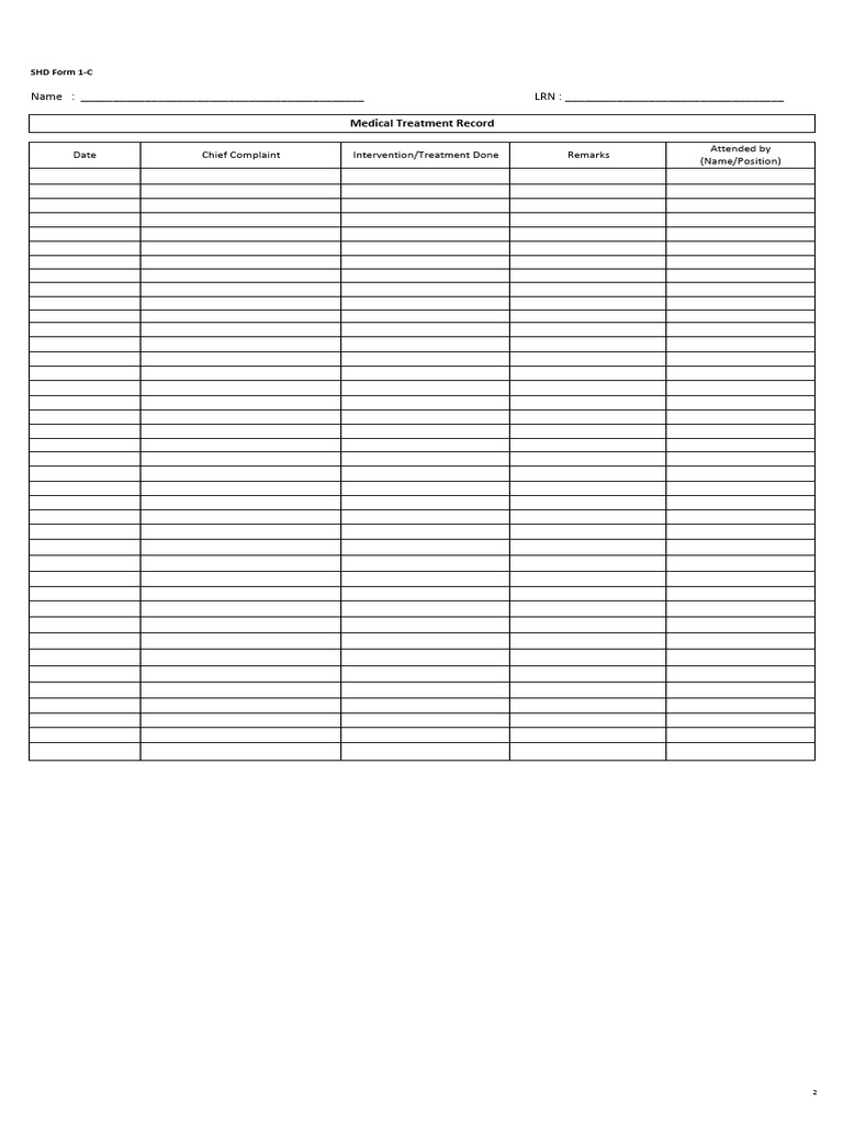 Medical Treatment Record Form SHD 1-C | PDF