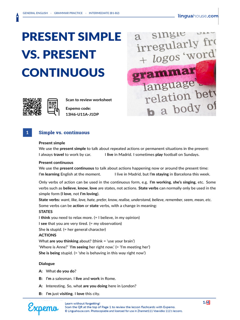 Present Simple vs. Present Continuous Guide | PDF | English Language