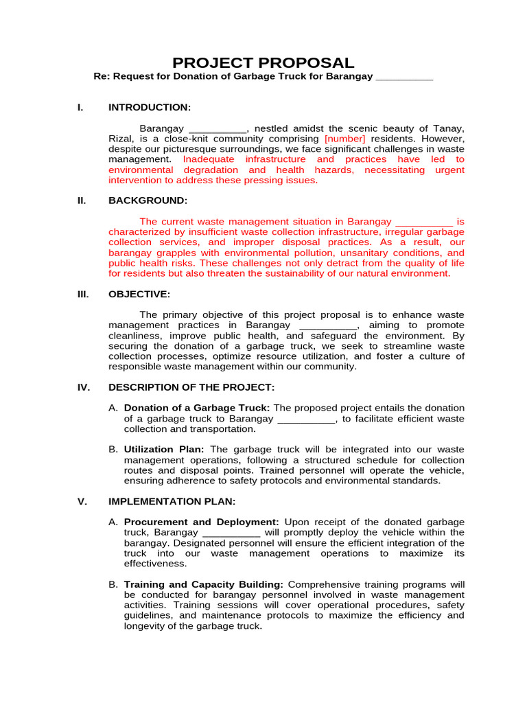 Garbage Truck Donation Proposal for Barangay | PDF | Waste Management ...