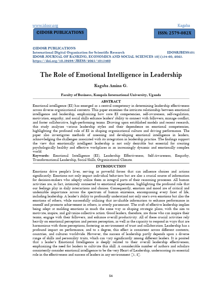 Emotional Intelligence in Leadership Roles | PDF | Leadership ...
