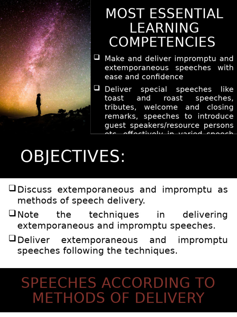Extemporaneous vs. Impromptu Speech Guide | PDF | Human Communication ...