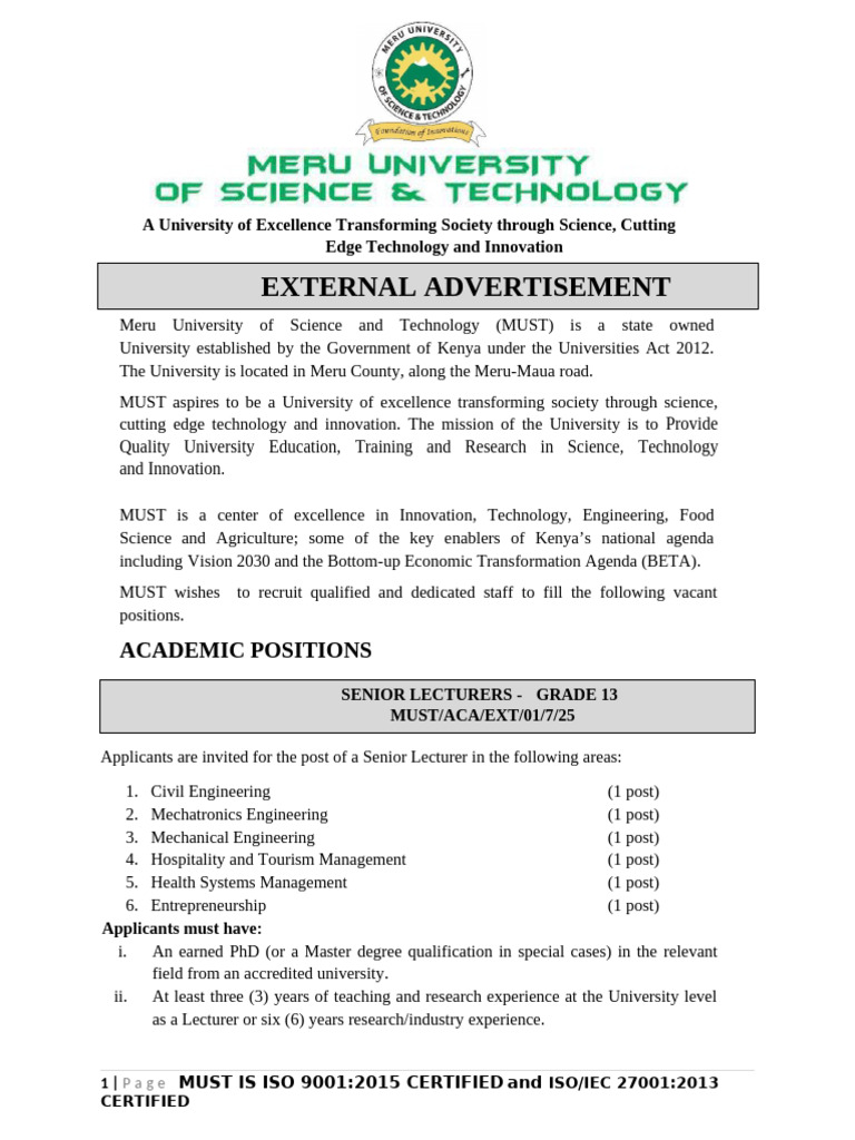 Meru University Job Vacancies 2025 | PDF | Educational Technology ...