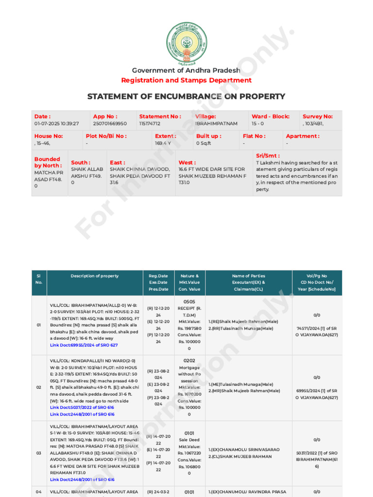 Andhra Pradesh Property Encumbrance Report | PDF
