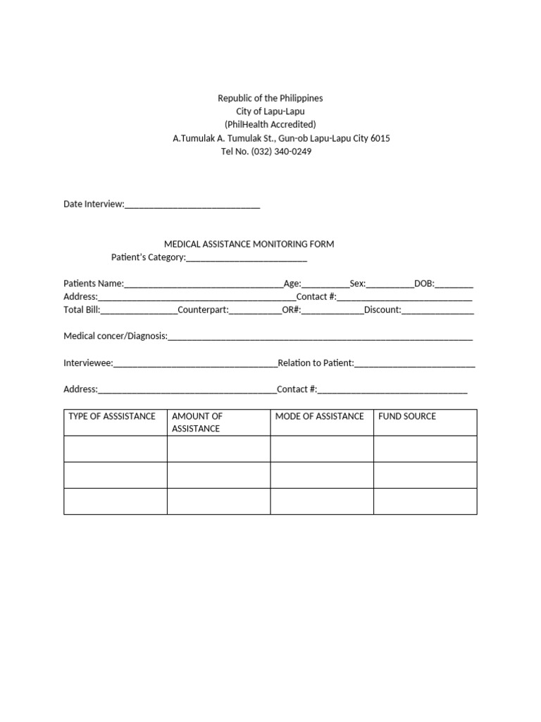 Medical Assistance Monitoring Form | PDF