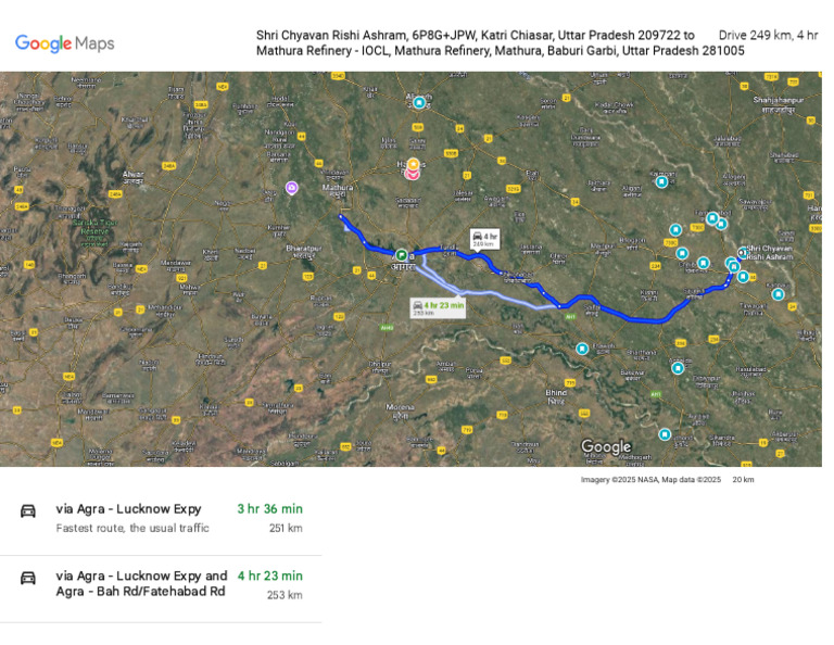 Shri Chyavan Rishi Ashram To Mathura Refinery - IOCL - Google Maps | PDF