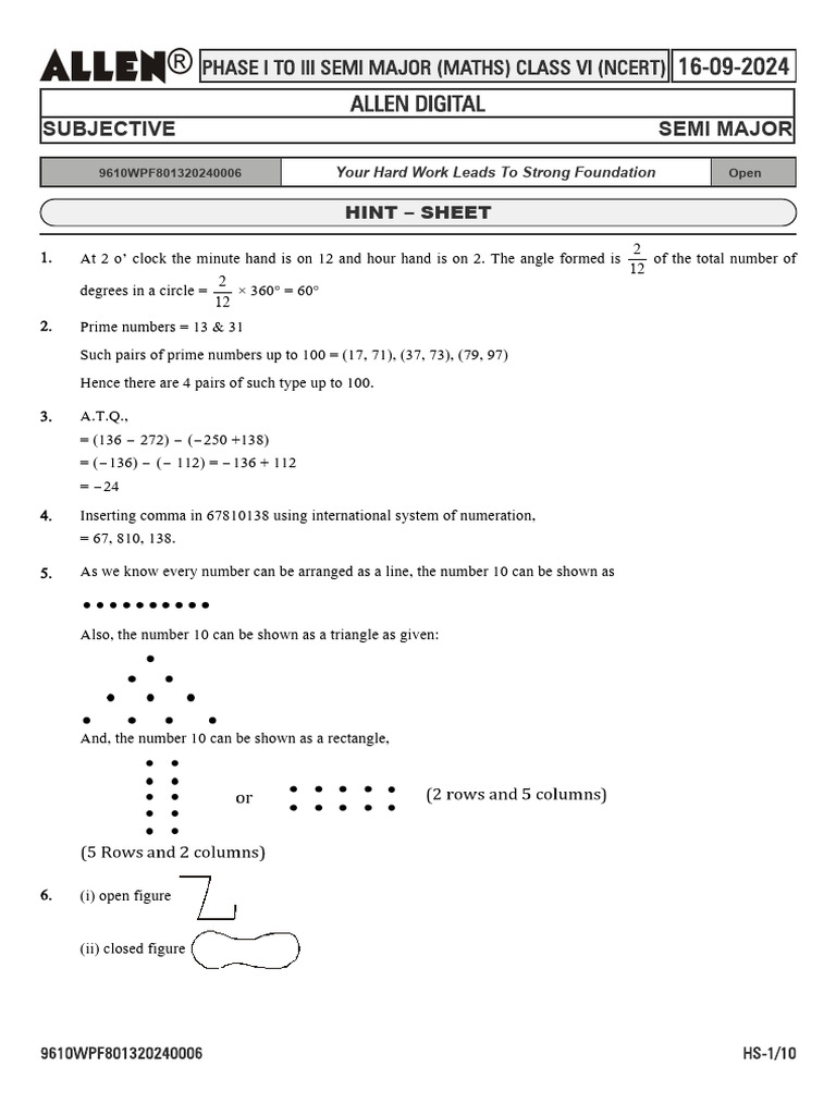PH 1+to+3+Semi+Major MATHS+Cl 6 Solution | PDF | Angle | Triangle
