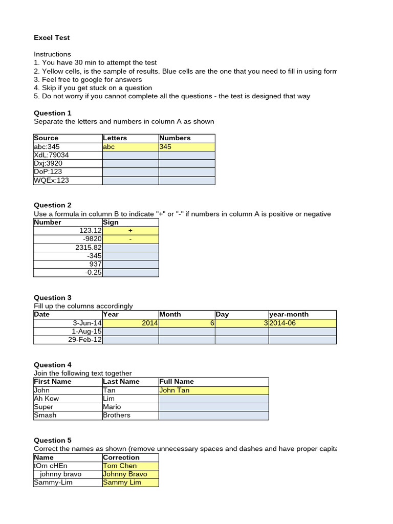 2021-Excel Test (30 Mins) | PDF