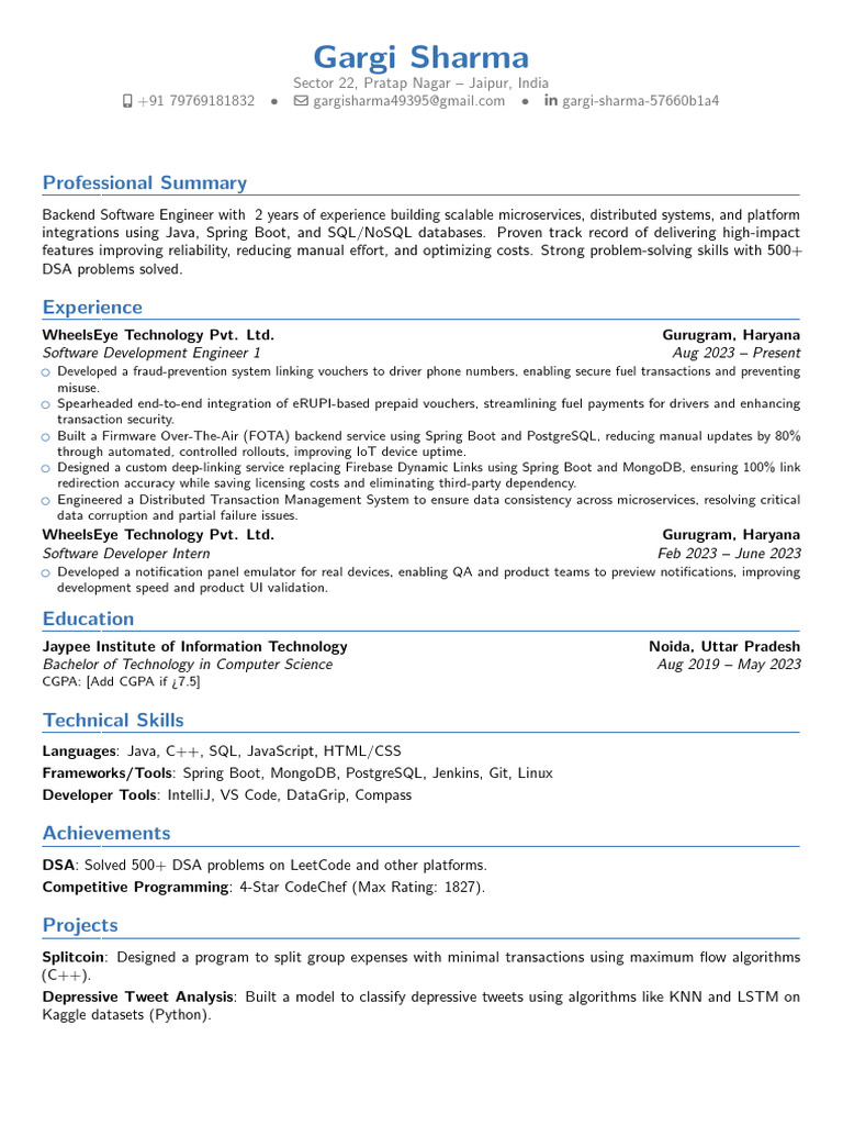 WheelsEye Software Engineer Profile | PDF | Postgre Sql | Mongo Db